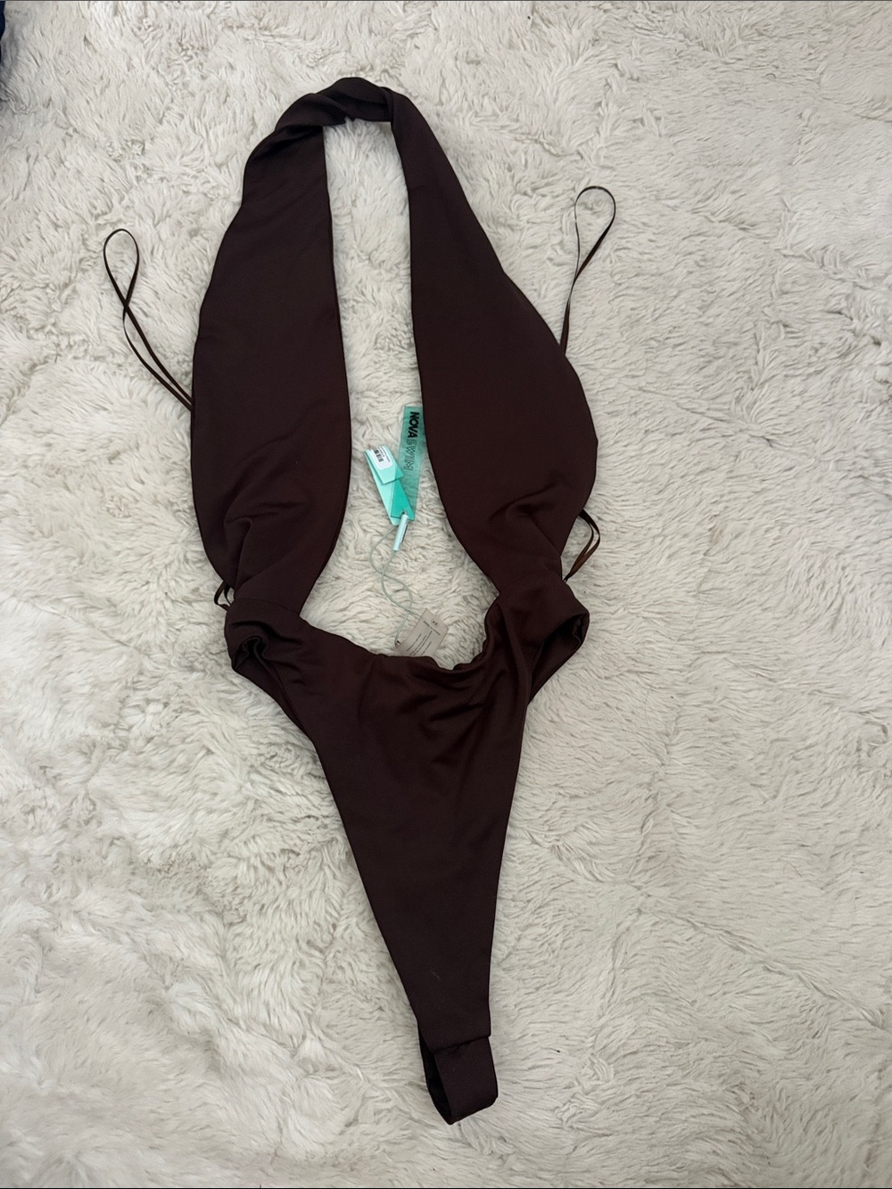Dark Brown Plunge One-Piece Swimsuit